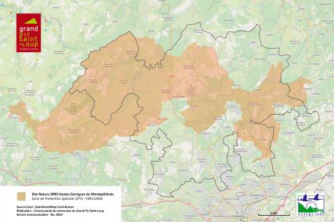 Carte du site Natura 2000 Hautes Garrigues du Montpelliérais